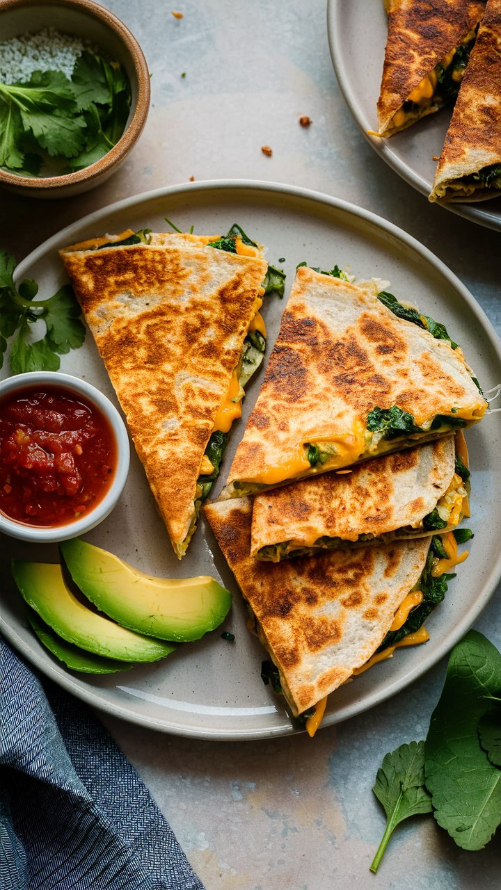 Cheesy Spinach Quesadilla recipe - perfect for eating more veggies!