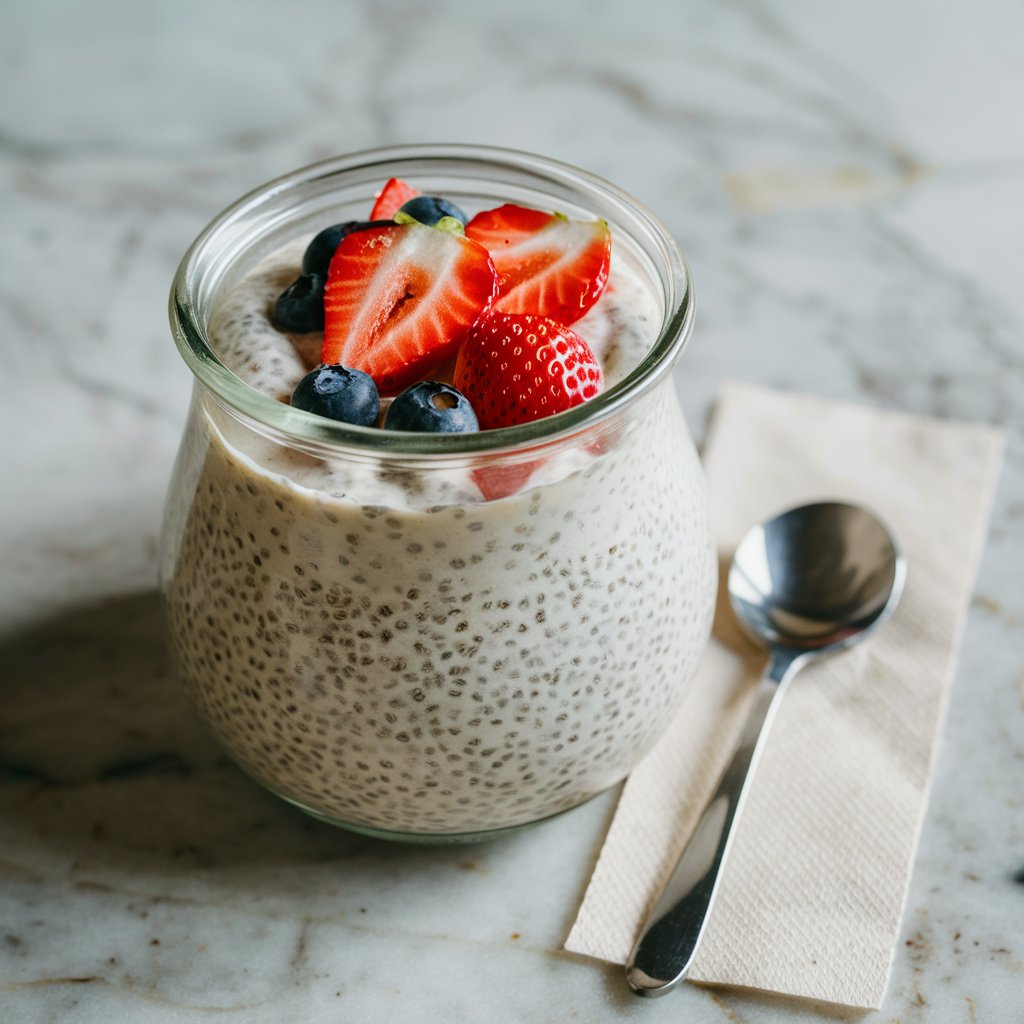 Chia pudding with fruit for breakfast