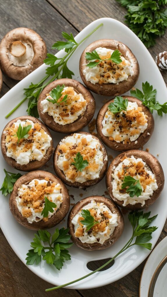 Healthy appetizer recipe for Herbed Goat Cheese Stuffed Mushrooms