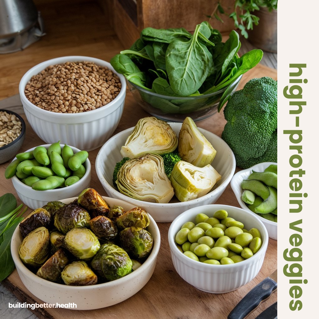 Highest protein vegetables including Brussel sprouts, peas, lentils and more.