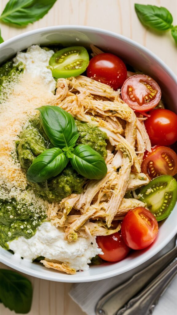 How to make a Pesto Chicken Cottage Cheese Bowl