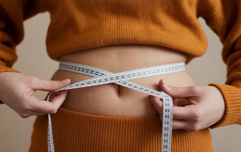 Woman measuring waist and comparing Semaglutide vs Tirzepatide.