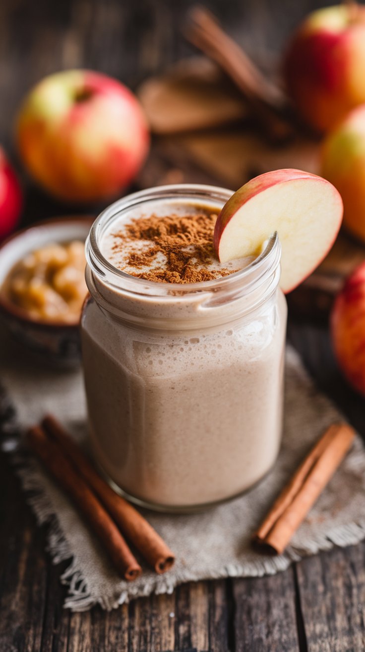 Delicious apple pie shake that's high in protein and taste.