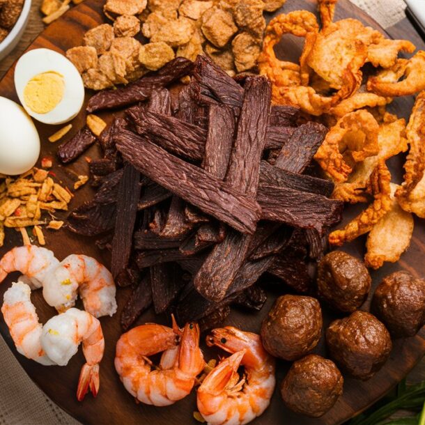 Carnivore Diet snacks including shrimp, meatballs and more.