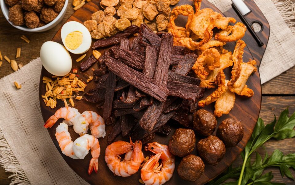 Carnivore Diet snacks including shrimp, meatballs and more.