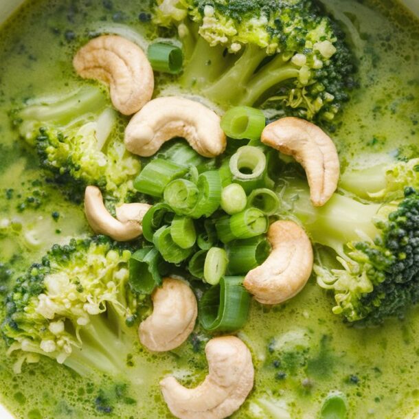 Bowl of Creamy Broccoli and Cashew Soup Recipe