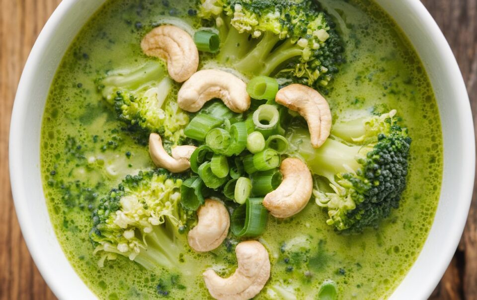 Bowl of Creamy Broccoli and Cashew Soup Recipe