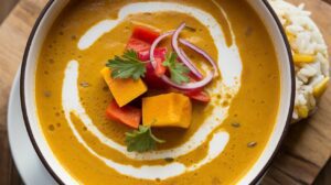 Bowl of Creamy Pumpkin Coconut Curry Soup