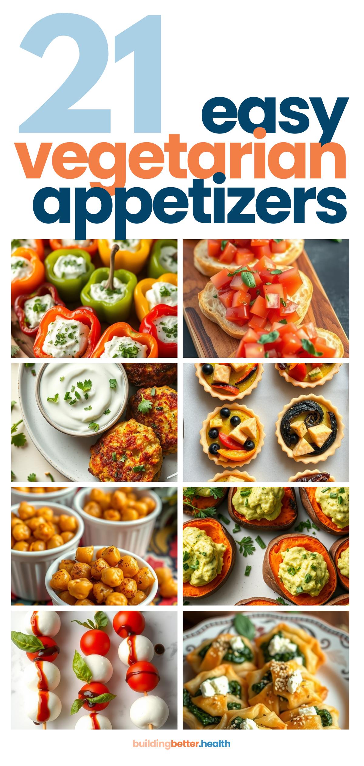 A photo collage of Vegetarian Appetizers and Finger Foods for Any Occasion