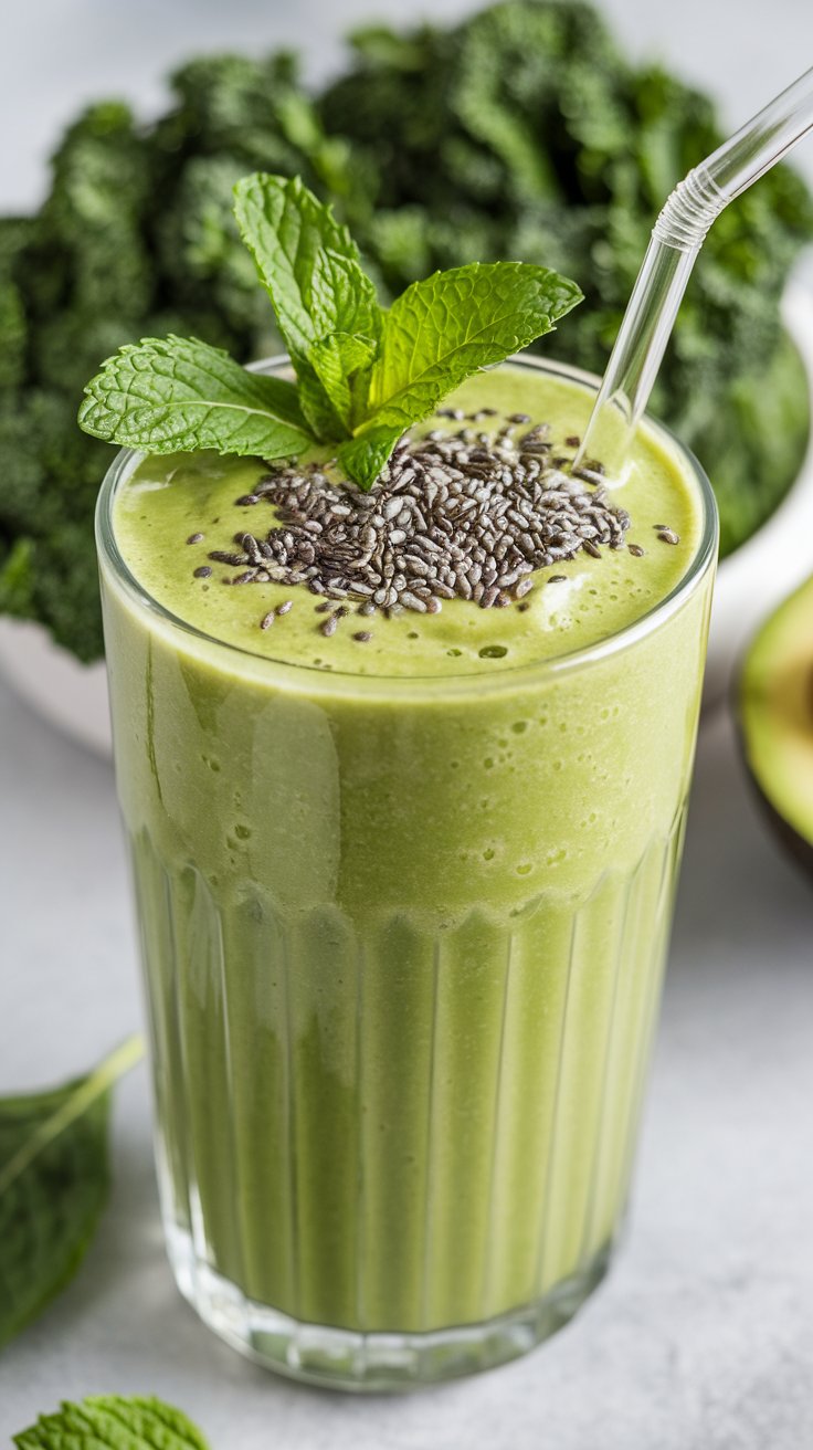 This creamy and nutrient-dense smoothie is the ultimate grab-and-go breakfast. Avocado and spinach provide a rich source of magnesium, while banana adds natural sweetness. It’s refreshing, filling, and perfect for busy mornings.