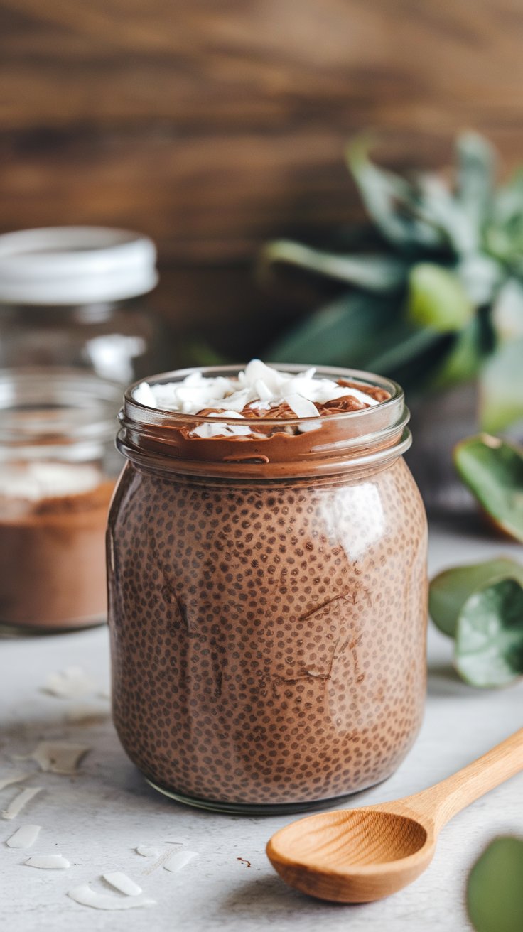 Chia Pudding with Cacao and Almond Milk, a high magnesium recipe for breakfast.  This indulgent yet healthy chia pudding is loaded with magnesium from both the chia seeds and cacao. It’s rich, chocolatey, and perfect for prepping ahead for a grab-and-go breakfast.