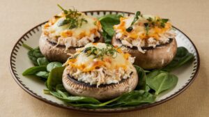 High Protein Cottage Cheese and Chicken-Stuffed Portobello Mushrooms