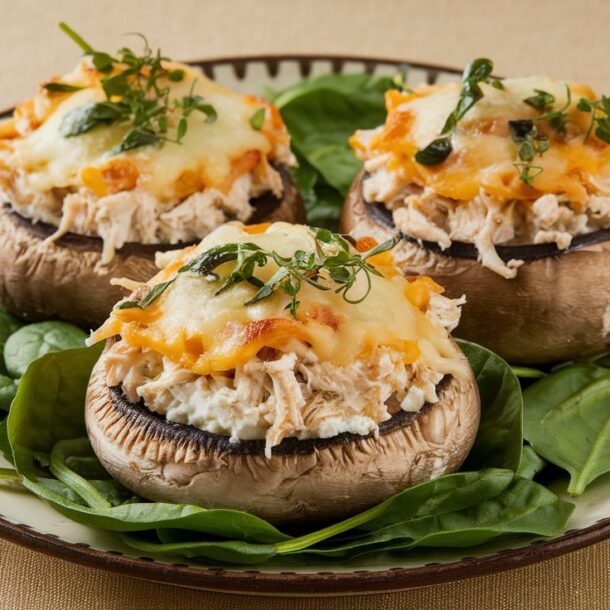 High Protein Cottage Cheese and Chicken-Stuffed Portobello Mushrooms