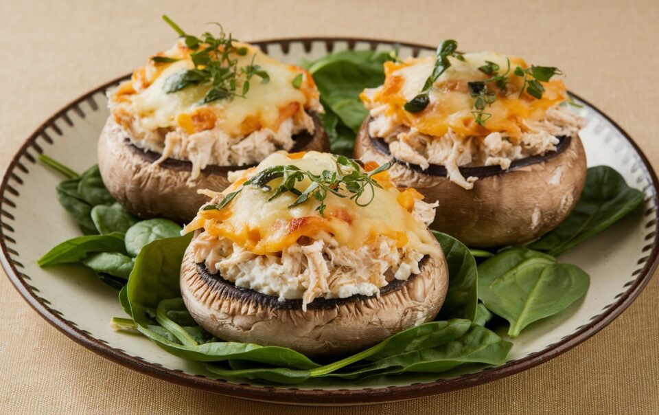 High Protein Cottage Cheese and Chicken-Stuffed Portobello Mushrooms