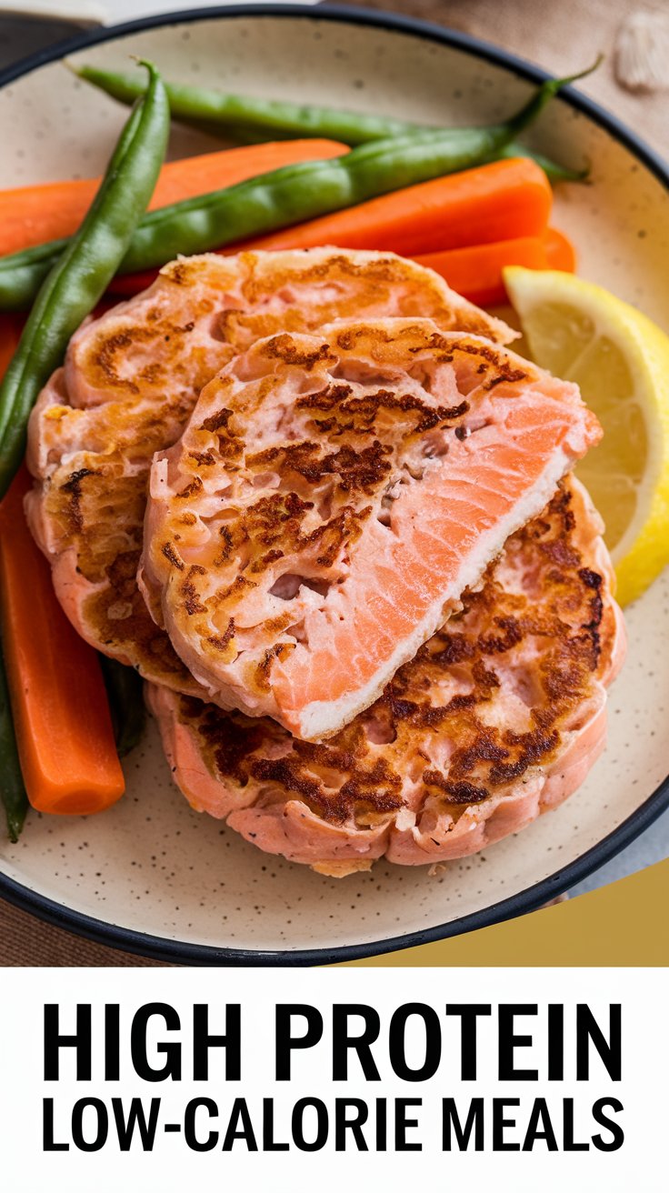 Air-Fried Salmon Patties on white plate.  