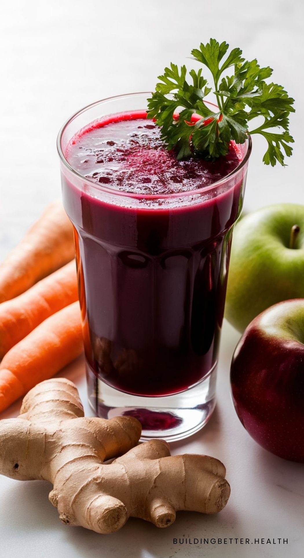 Beet juice with apples, ginger and carrots.