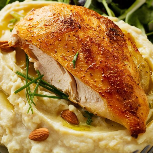 Juicy Roasted Chicken Breast with Creamy Cauliflower Mash - the perfect dinner!