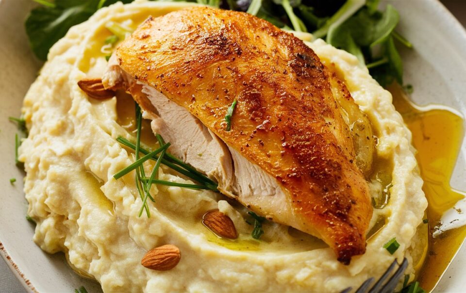 Juicy Roasted Chicken Breast with Creamy Cauliflower Mash - the perfect dinner!