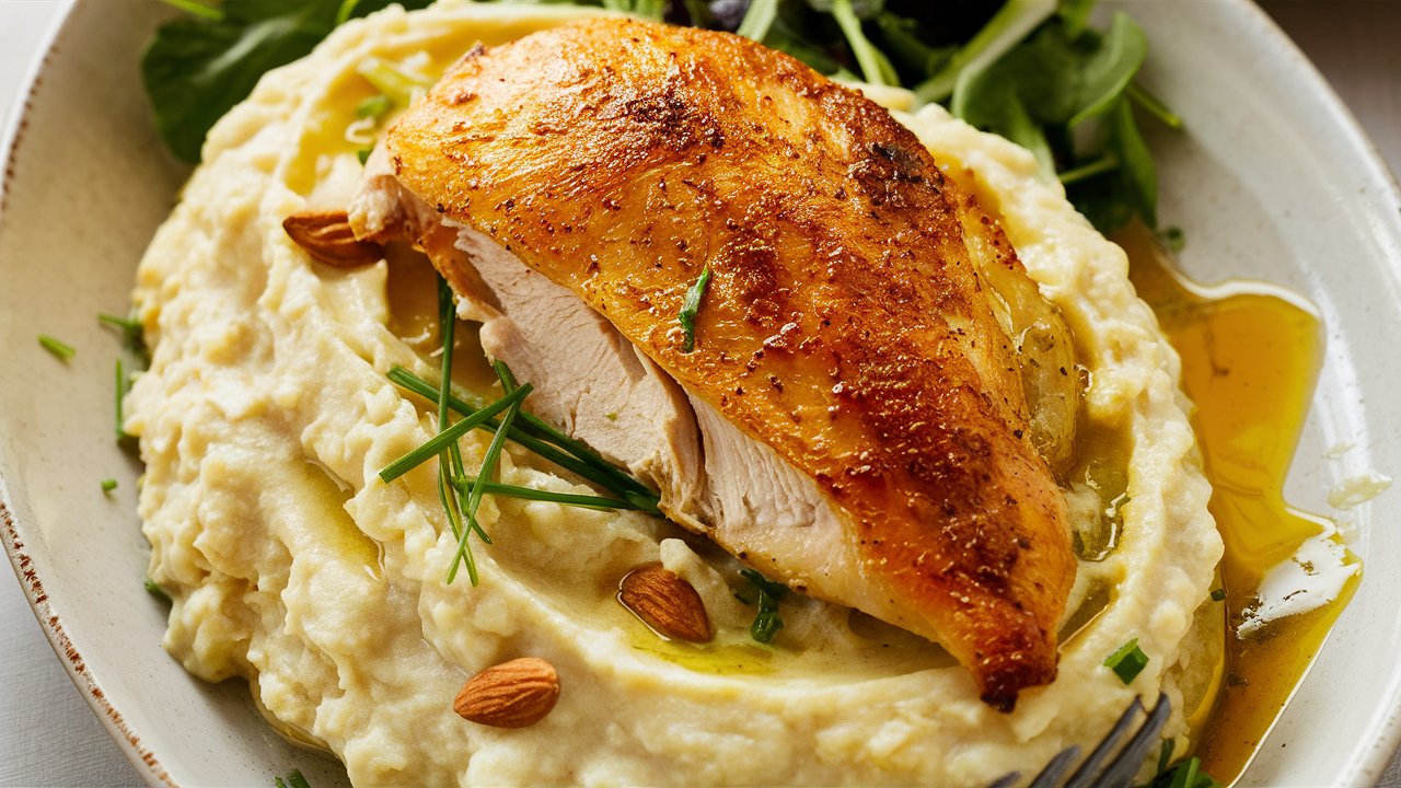 Juicy Roasted Chicken Breast with Creamy Cauliflower Mash - the perfect dinner!