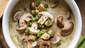 Bowl of Savory Vegan Mushroom Stroganoff Soup