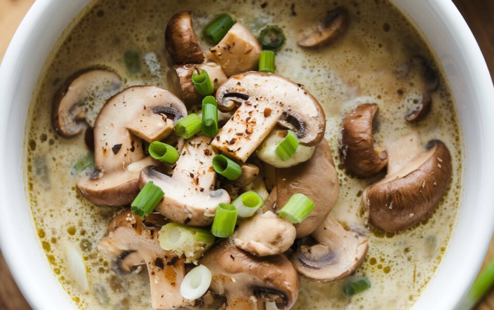 Bowl of Savory Vegan Mushroom Stroganoff Soup