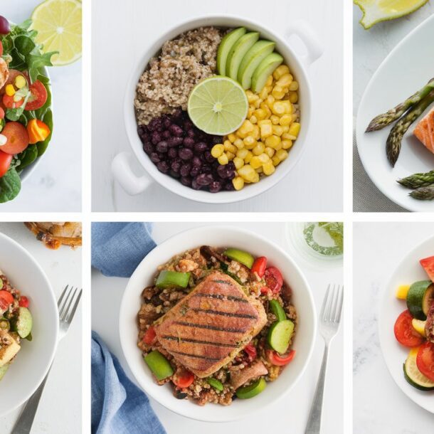 Collage of healthy lunch and dinner recipes for weight loss.