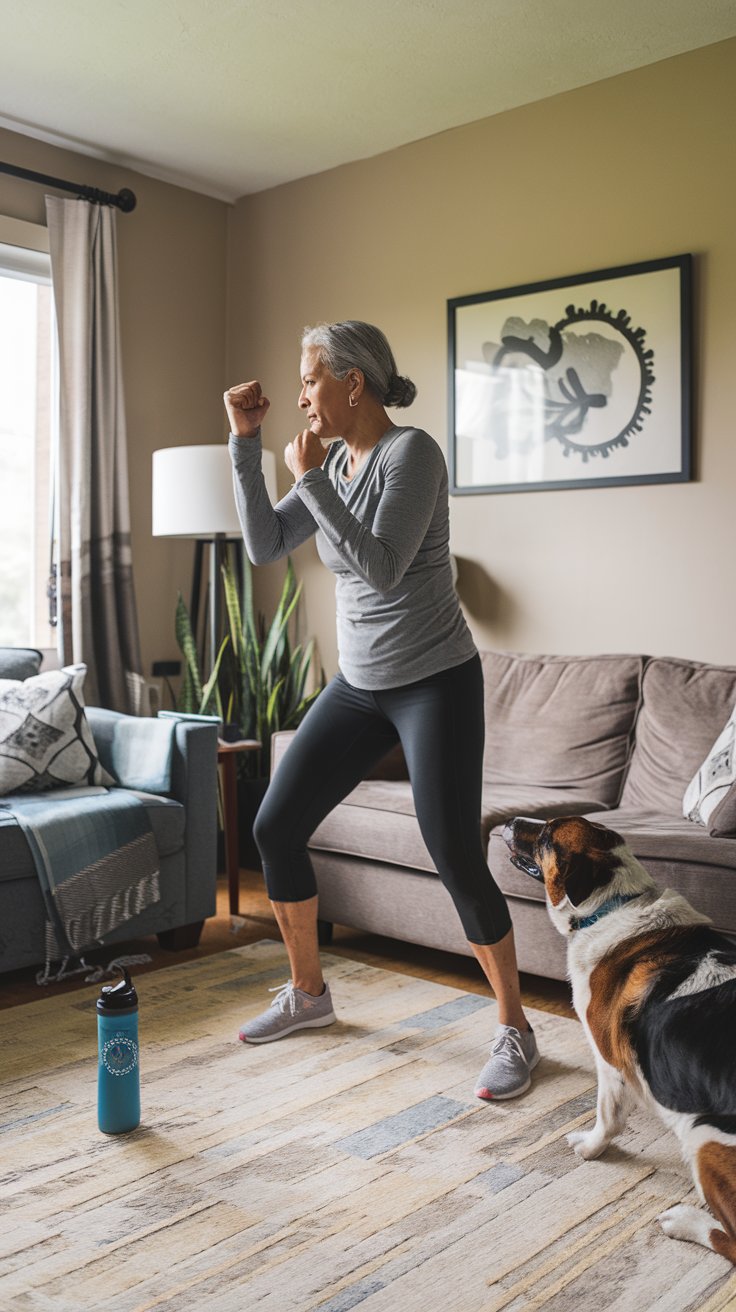 Woman doing her home workout.