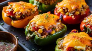 Stuffed mini peppers with vegetables and cheese