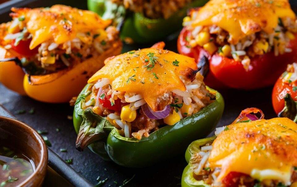 Stuffed mini peppers with vegetables and cheese