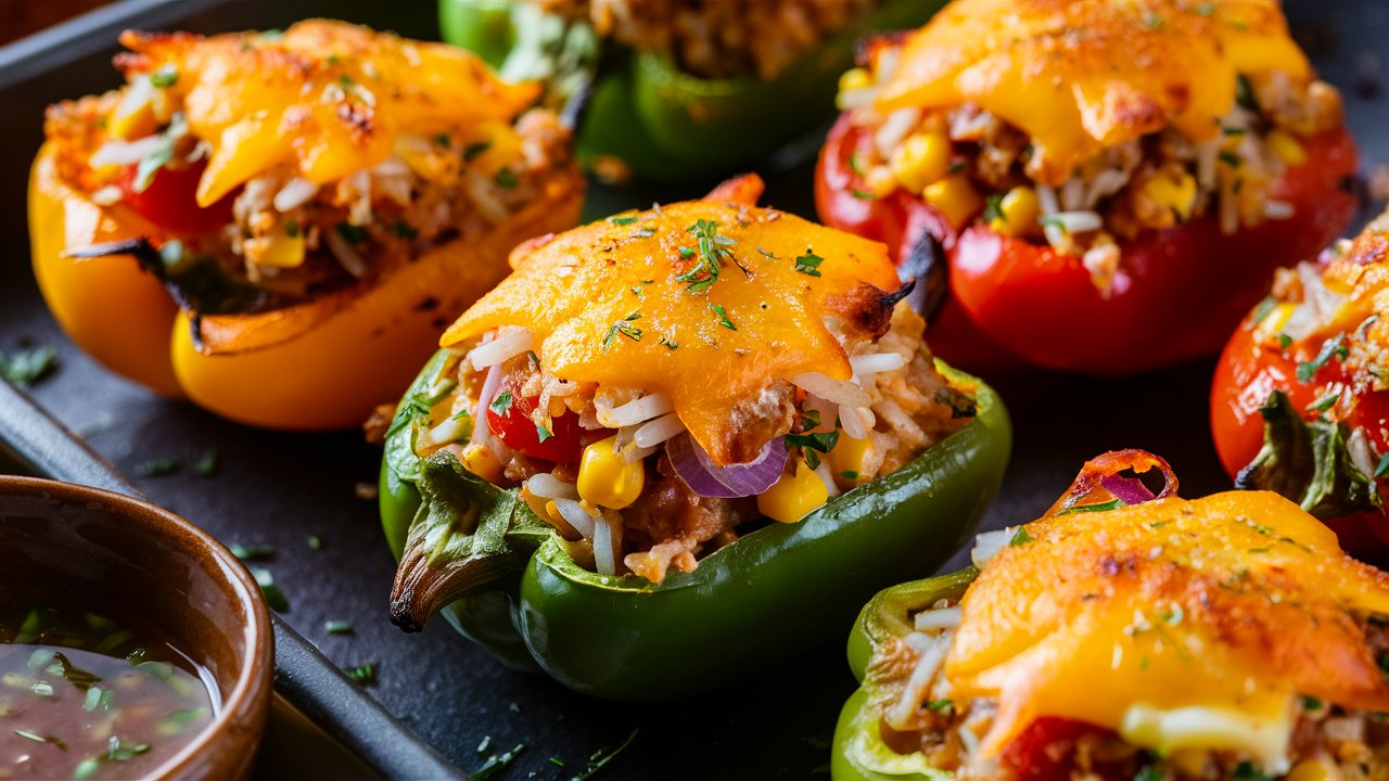 Stuffed mini peppers with vegetables and cheese