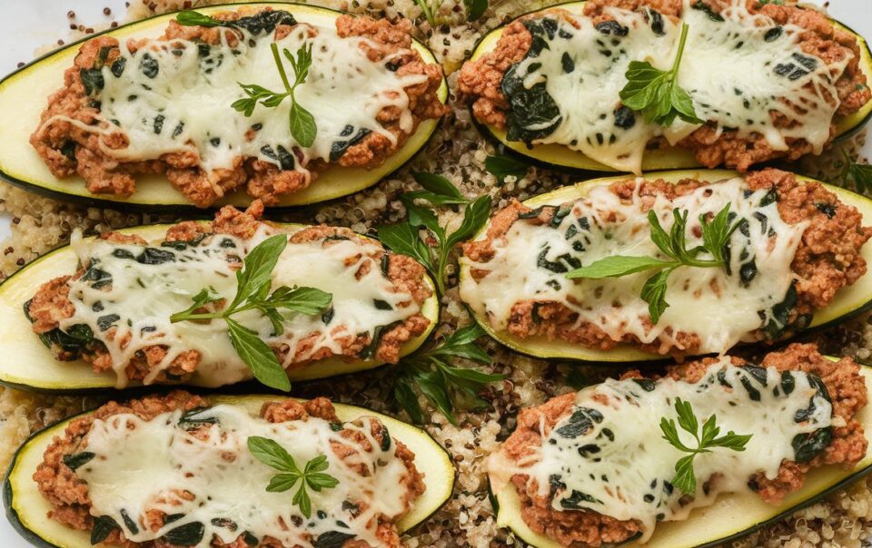 Platter of stuffed zucchini - a delicious high protein low calorie dinner