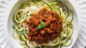 Zucchini Noodles with Savory Ground Chicken Bolognese