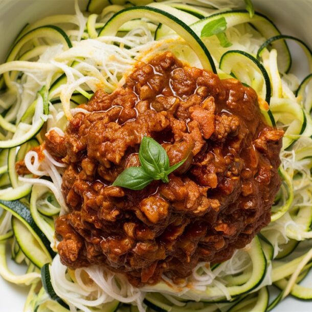 Zucchini Noodles with Savory Ground Chicken Bolognese