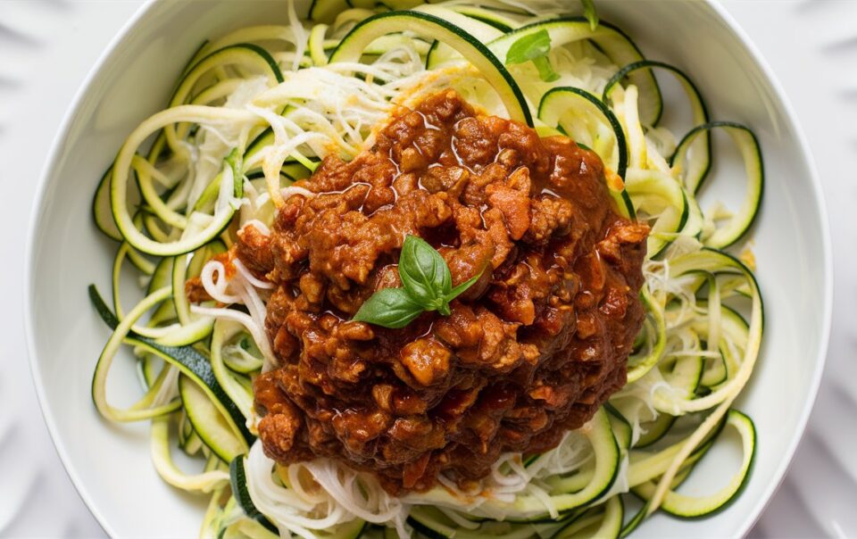 Zucchini Noodles with Savory Ground Chicken Bolognese