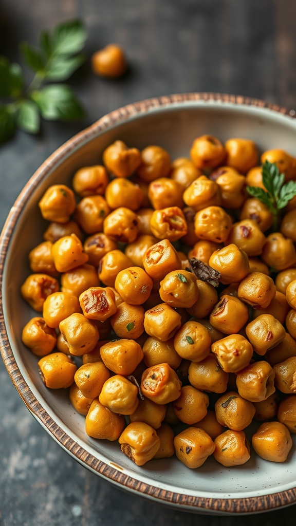 A bowl of roasted chickpeas seasoned with spices