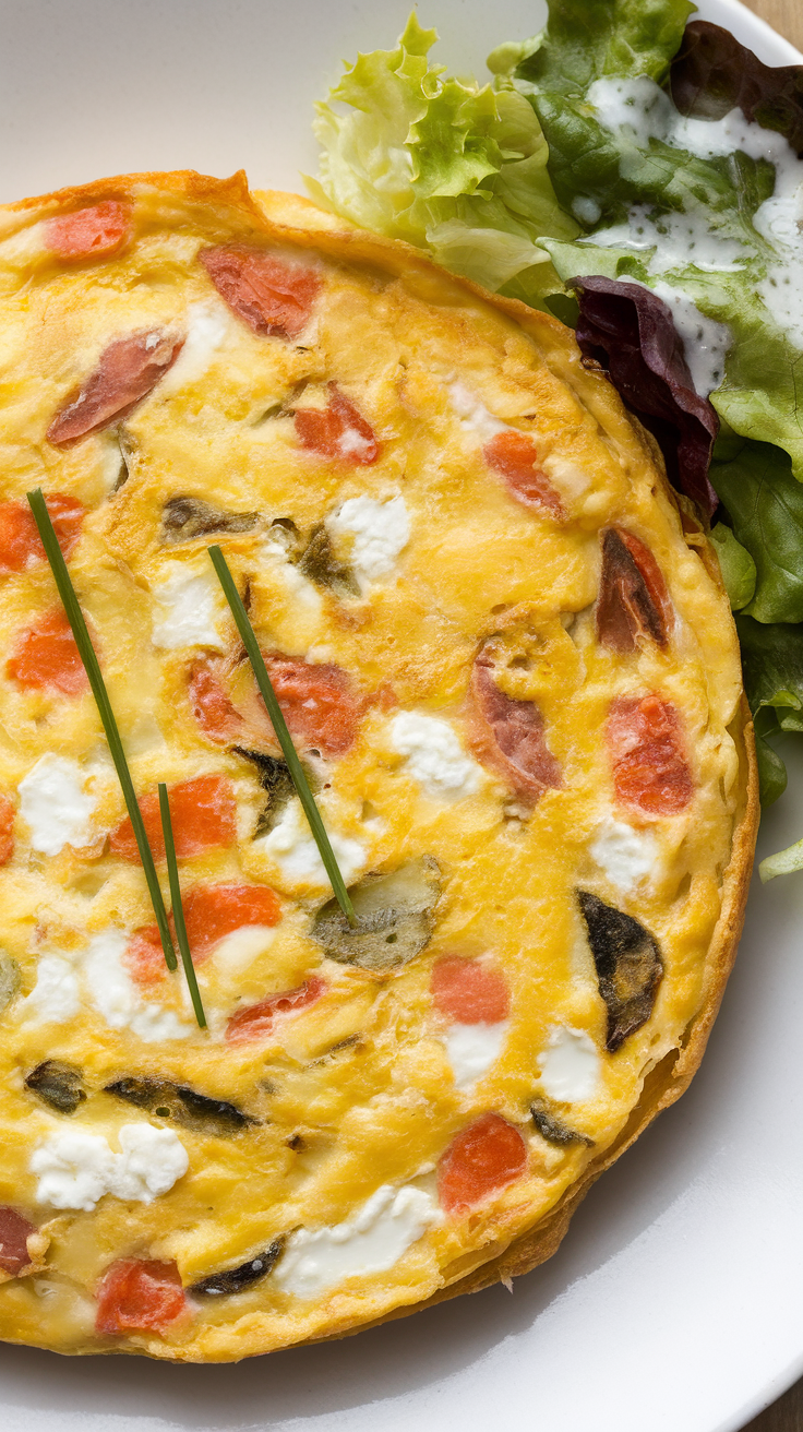 A baked cottage cheese frittata served with a side salad.