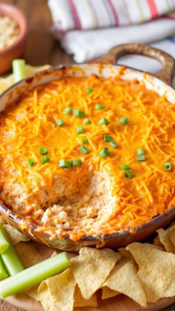 Buffalo Chicken Cottage Cheese Dip recipe. Easy to make, just mix a few ingredients, bake and serve with your favorite chips.

Easy dip recipes, warm dips, chip dips, buffalo chicken dip, football party food ideas 