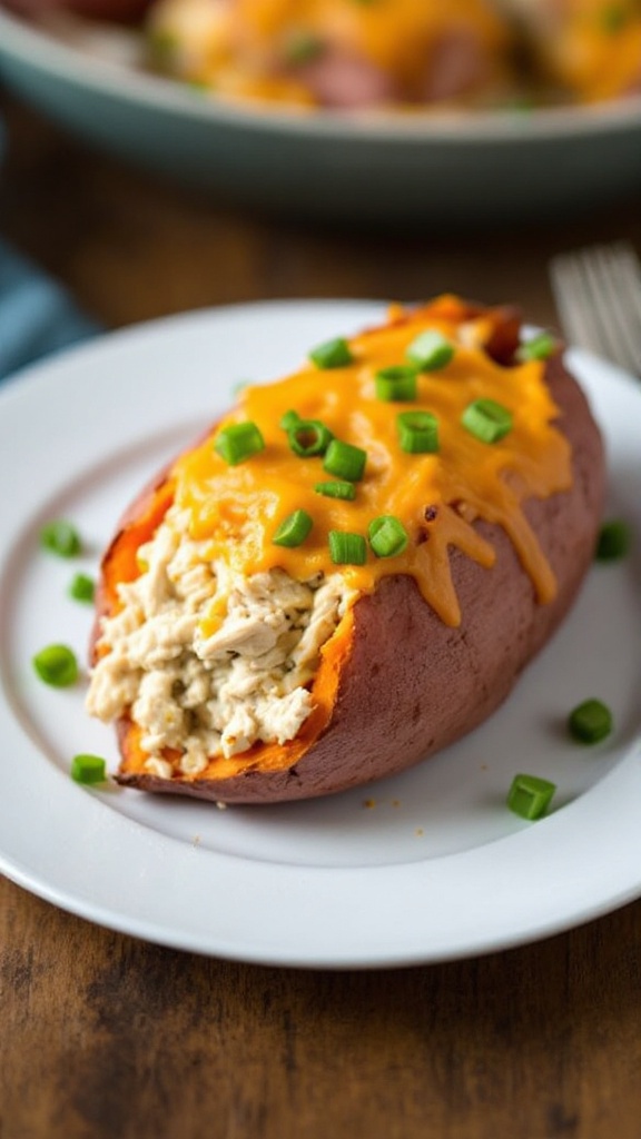 These baked sweet potatoes are sweet, hearty, and filled with a savory chicken mixture that’s infused with herbs and spices. The creamy cottage cheese adds a rich texture that complements the sweetness of the potatoes, resulting in a dish that is both comforting and nutritious.