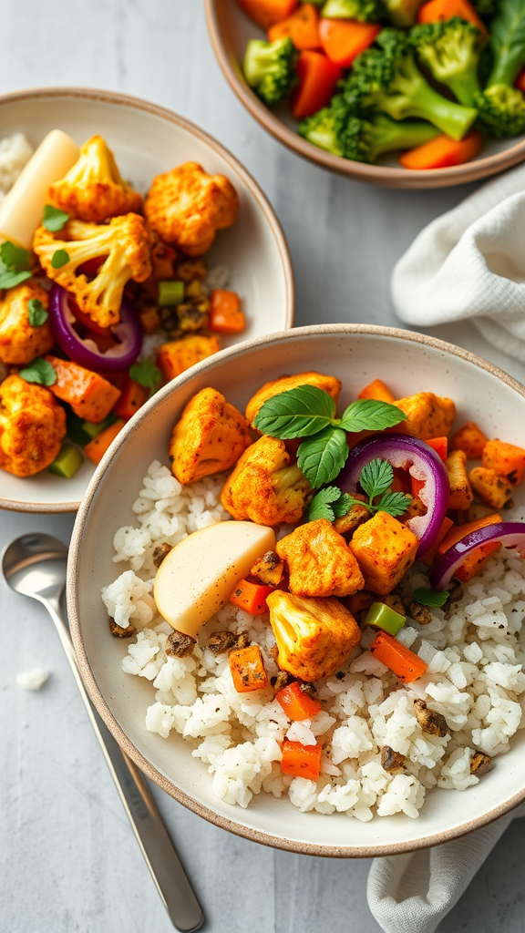 Caribbean Jerk Cauliflower Bowl with rice and vegetables