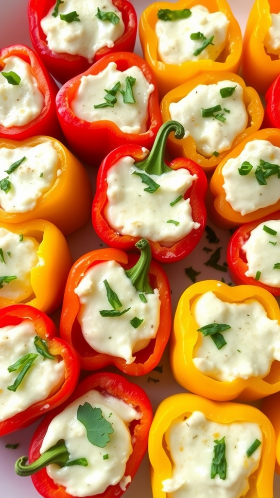 Colorful stuffed mini peppers filled with creamy cheese and herbs