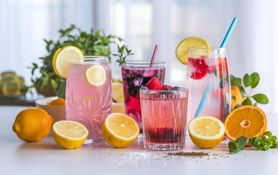 A table filled with the best electrolyte powders, an important drink for anyone on GLP1 or Zepbound.