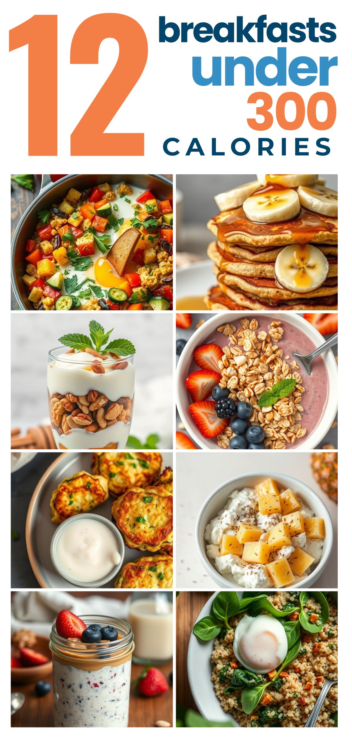 All collage of Calorie Deficit Breakfast Recipes- all are under 300 Calories