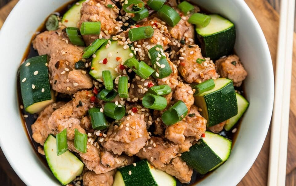 A plate of Chicken & Zucchini Stir-Fry