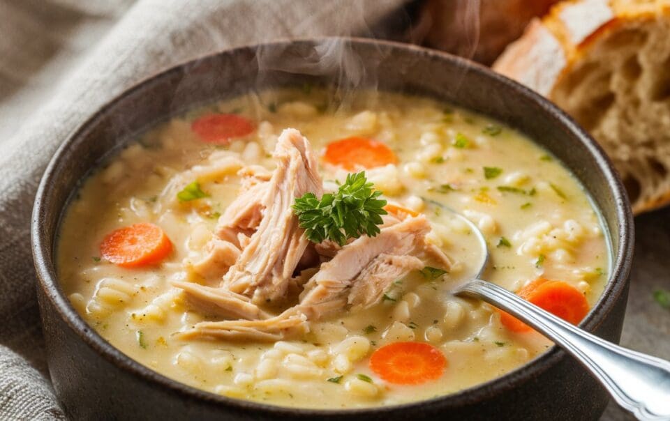 Dairy-Free Chicken & Rice Soup a high protein dinner recipe.
