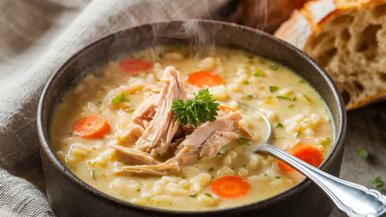 Dairy-Free Chicken & Rice Soup a high protein dinner recipe.