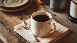 Black coffee on a table. Does coffee break a fast?