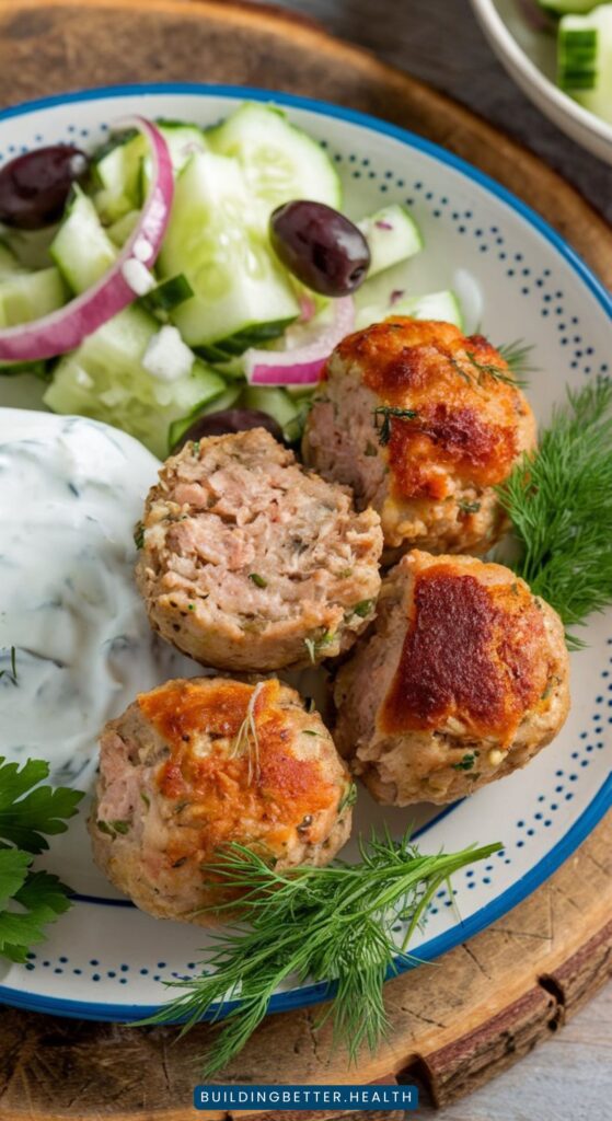 Greek Turkey Meatballs with Tzatziki a perfect meal prep recipe for lumches and dinners