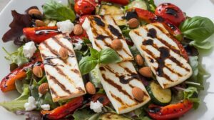 Grilled Halloumi and Roasted Vegetable Salad - great recipe for GLP1 meal plan