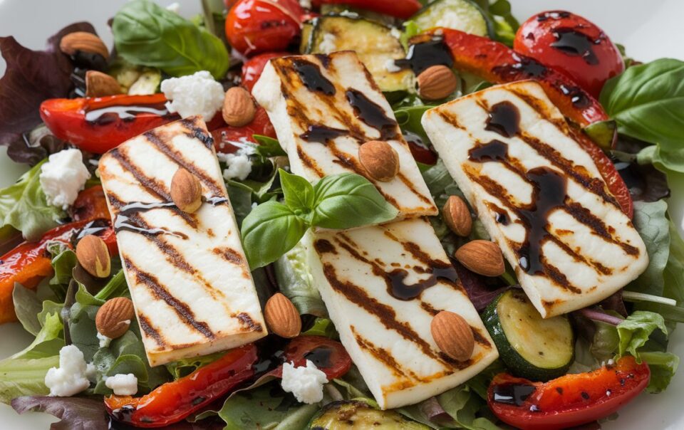 Grilled Halloumi and Roasted Vegetable Salad - great recipe for GLP1 meal plan