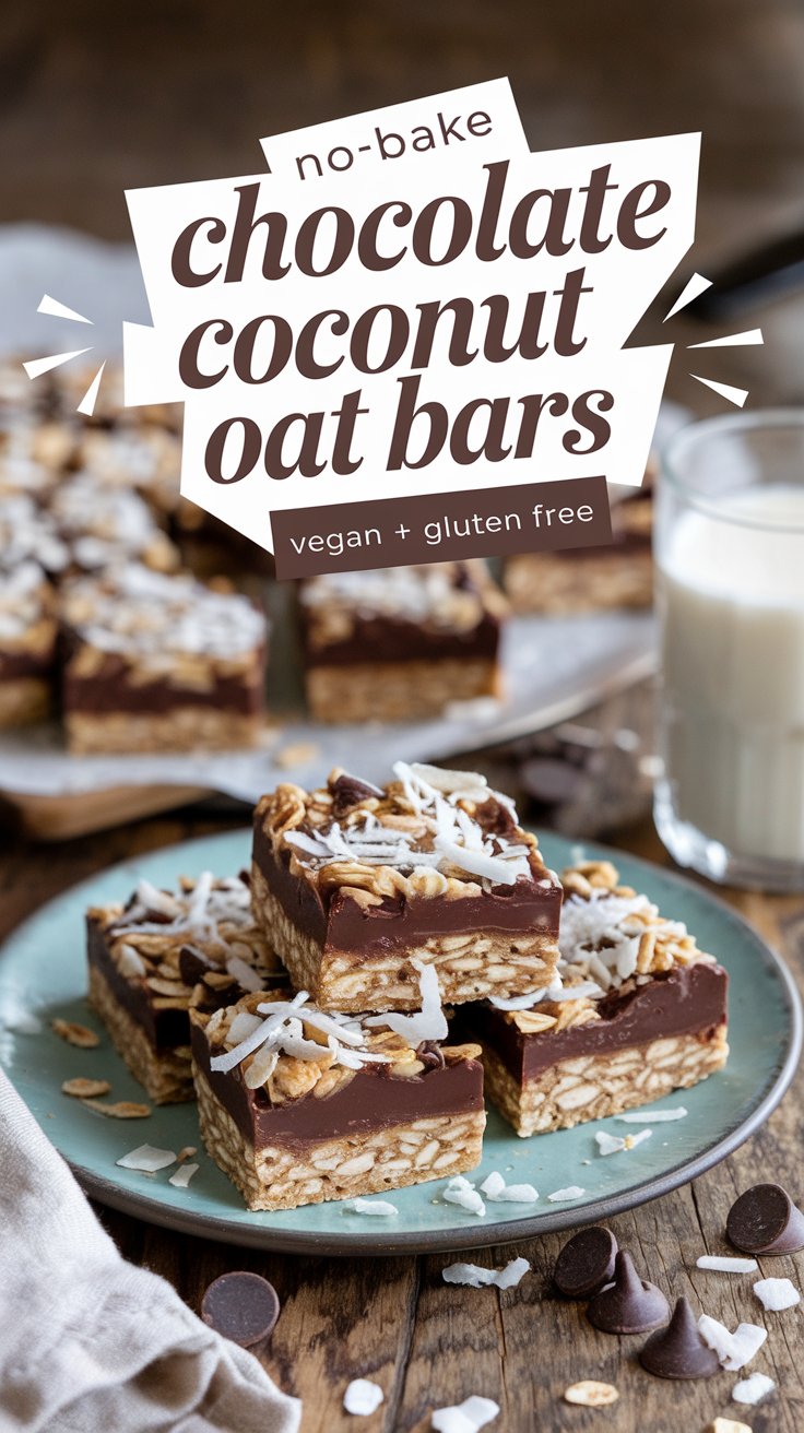 No-Bake Chocolate Coconut Oat Bars, a vegan dessert bar that's so easy to make